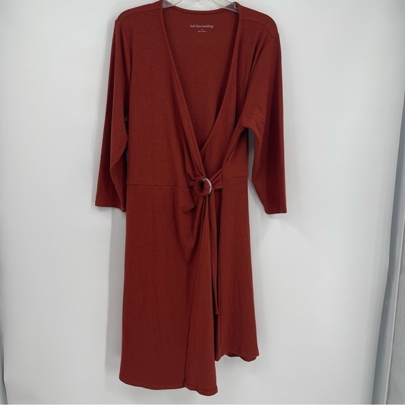 Soft Surroundings Dress Size 1X Womens V Neck Moc Wrap Ribbed Knit Rust Red - Picture 11 of 11